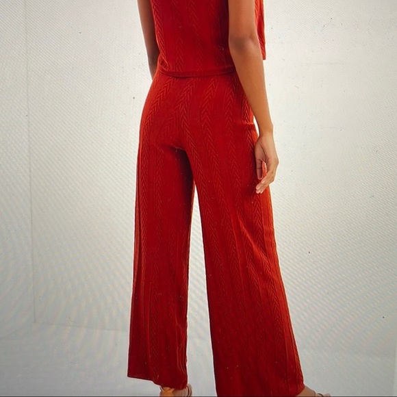 Anthropologie Cable-Knit wide-Leg Pant Set Brick Red - Picture 12 of 12